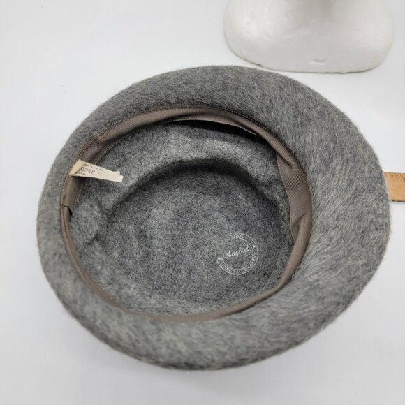Vintage 50s‎ Shag Felt Gray Wool Ladies Hat Front Bow Cap - Picture 4 of 6
